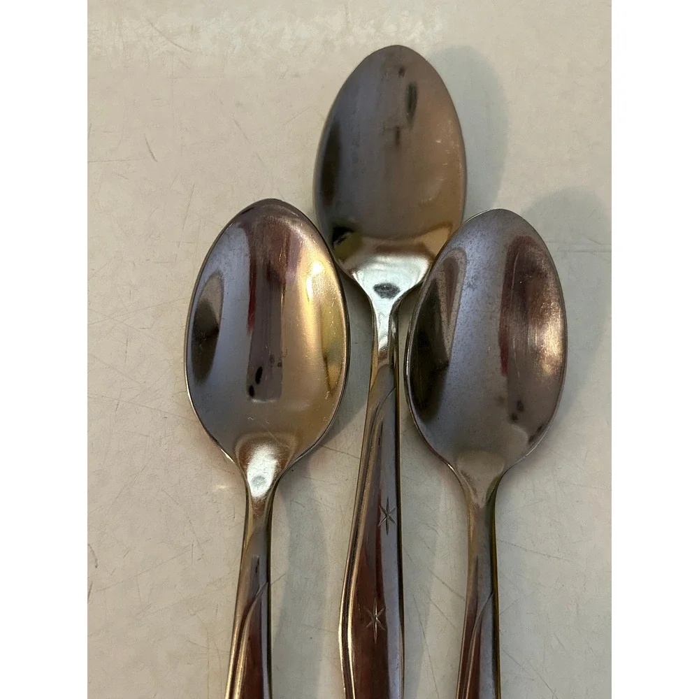 Vintage‎ Mar Crest Citation MCM Flatware, 3 Teaspoons, Atomic Starburst, 3 Stars